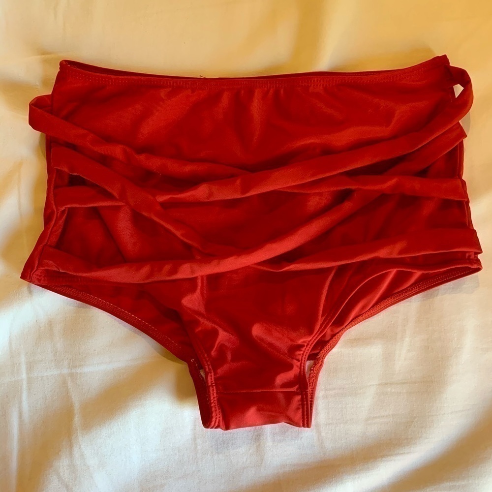 Red High-Waist Bikini Bottoms